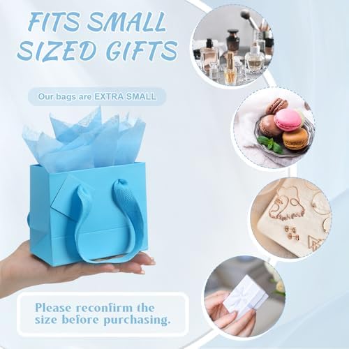 Qilery 50 Pcs Wedding Paper Gift Bags Bulk with Tissue Paper Small Gift Bags with Handle and Tags for Birthday Wedding 4th of July Party Business(Light Blue,4.7 x 2.4 x 3.9'') - Image 3