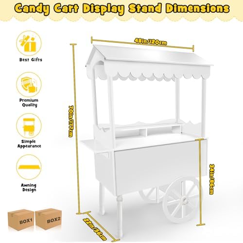 Cordova Candy Cart,Solid Wood Vintage Dessert Cart with Shelf & Wheels for Candy & Dessert Display, Display Stand with 100 Balloons, Easy to Assemble for Parties, Birthdays, Weddings, Bar - Image 2
