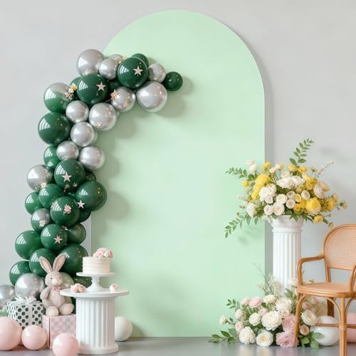 7.2FT Sage Green Arch Cover - Polyester Fitted Wedding Arch Stand Covers Round Top Chiara Arch Backdrop Cover for Birthday Party Banquet Photo Background Decoration by WishCare