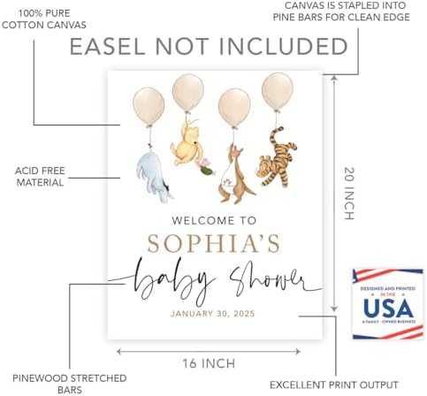 Andaz Press Personalized Classic Bear Baby Shower Decorations and Friends Holding Balloons, Custom Baby Shower Welcome Sign Decor, Vintage Classic Bear Decorations, 16 x 20 Inches - Image 2