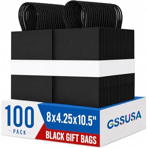 GSSUSA Black Paper Bags with Handles, Gift Bags 8x4.25x10.5, 100 Pack by GSSUSA