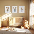 PORENY Baby Animal Nursery Wall Art Set of 3, Elephant Lion Giraffe Canvas Prints, Cute Safari Animals Wall Decor, Woodland Nursery Artwork for Bedroom Kids Room Playroom Wood Framed 16x24 Inch - Image 4