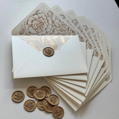 20 Pearl Ivory Envelope with Gold Foil Floral Liner for 5*7 inch Invitation - Image 6