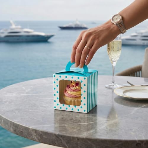 Restaurantware Square Teal Paper Cupcake Window Box, 4.5 x 4.5 In, 100 Pack - Image 5