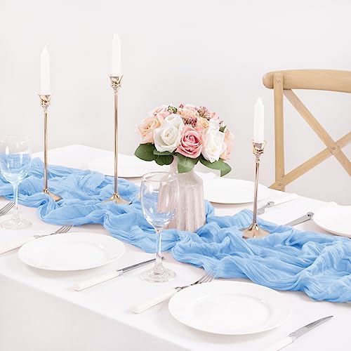 Light Blue Cheesecloth Table Runner for Baby Shower Gender Reveal, 12 Pack - Image 4