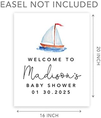 Andaz Press Personalized Large Canvas Baby Shower Welcome Sign, 16 x 20 Inches, Watercolor Sail Boat, Guestbook Alternative, Custom Baby Shower Sign, for Nautical Baby Shower, Baby Sprinkle Theme - Image 5