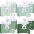 MotiMind 12 Sets 13" Large Gift Bags with Tissue Paper and Greeting Card, Green Sage Leaf Paper Gift Bags with White Bow for Wedding Birthday Anniversary Back to Baby Shower Summer Party Supplies by MotiMind