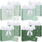MotiMind 12 Sets 13" Large Gift Bags with Tissue Paper and Greeting Card, Green Sage Leaf Paper Gift Bags with White Bow for Wedding Birthday Anniversary Back to Baby Shower Summer Party Supplies by MotiMind