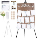 Wooden Wedding Seating Chart Board, Two Connectable Panels (23.7"×17"), 0.32" Thick, Foldable Design with Metal Stand, White Lace Ribbon, Floral Décor, and 20 Cards for Ceremony & Reception by Unknown