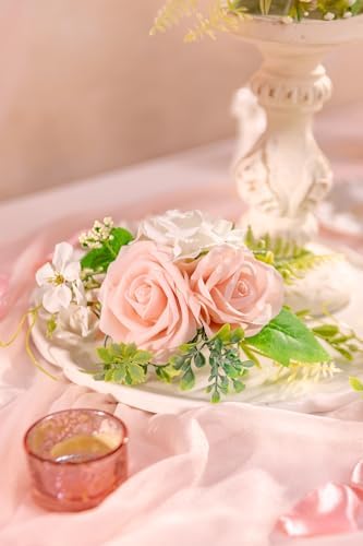 TINGE TIME 3Pcs Pre-made Cake Toppers，Silk Artificial Flowers Decor，Cake Decorations for Weddings, Birthdays, Party,Baby Shower,Celebration (PeachPink&White) - Image 7