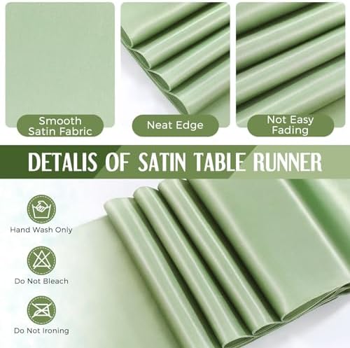 Tudomro 16 Pack White and Sage Green Plastic Tablecloths Satin Runner Set - Image 4