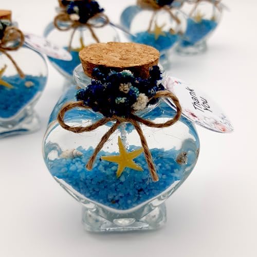 Wedding Favor Guest Bulk, Set of Heart Glass Candle Party with Custom Sticker and Dried Flowers for Guest in Bridal Party, Baby Shower Gifts (White Gel Blue Sand, Set of 50) - Image 5