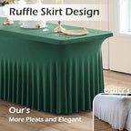 2 pk Hunter Green Spandex Tablecloth for 6 Foot Rectangle Tables, Wrinkle Free Fitted Spandex Table Covers 6ft Green Stretch Table Cloths with Ruffle Skirt for Parties Weddings Banquet Baby Shower - Image 2