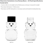 – 24 Pack 2 oz BPA-Free Plastic Honey Bear Bottles with Sealable Black Screw Top Lids, Clear Mini Squeeze Bottles for Honey, Samples & Party Favors (24pk, 2oz, BLK) - Image 4