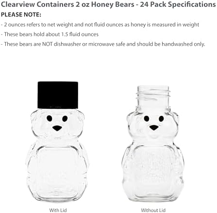 – 24 Pack 2 oz BPA-Free Plastic Honey Bear Bottles with Sealable Black Screw Top Lids, Clear Mini Squeeze Bottles for Honey, Samples & Party Favors (24pk, 2oz, BLK) - Image 4