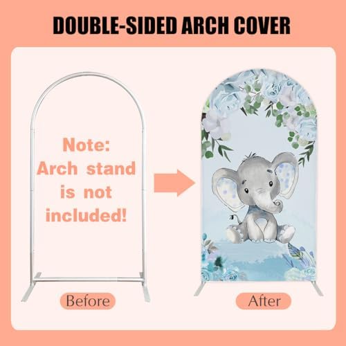 Baby Boy Elephant Arched Backdrop Cover for Birthday Party Baby Shower Decoration Double-Sided Arched Frame Stand Fabric Covers Dessert Table Decor - Image 5