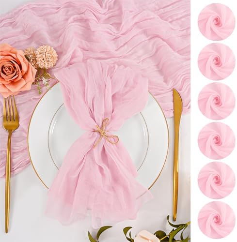 12 Pack Pink Cloth Napkins 20x20 Inch Cheesecloth Napkins Rustic Boho Gauze Dinner Napkin Cloth Washable Elegant Table Napkins for Wedding Party Bridal Baby Shower Table Decor by Lumaycens