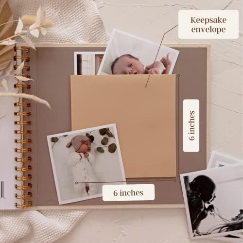 Peachly Unisex Baby Memory Book, Minimalist Baby First Year Keepsake for Milestones, Simple Baby Scrapbook for Boy Girl Milestones, Natural Linen (Haven) - Image 6