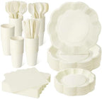350 Pcs Ivory Scalloped Disposable Plates Tableware Set for 50 Guests by COSINIA