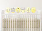Owl Fabric Wall Decals, Set of 6 Owls Wall Stickers, Yellow, Grey, White, Available in 4 Different Sizes, Non-Toxic, Reusable, Repositionable by Sunny+Decals