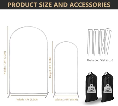 COLRASN Arch Backdrop Stand Set of 2 Metal Wedding Arches 7.2FT & 6FT Balloon Frame for Birthday Party Graduations, Holiday Ceremony - Ideal for Flowers and Garden Decor, White - Image 3