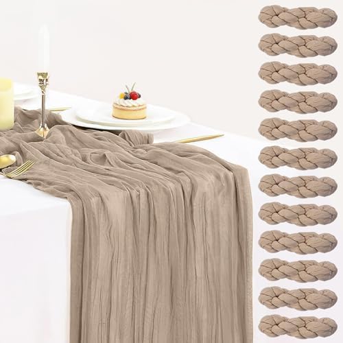 12 Pack Nude Cheesecloth Table Runner 35x120 Inch, Boho Light Brown Cheese Cloth Table Runner Long Tan Gauze Runner for Wedding Party Bridal Baby Shower Holiday Table Decor by BlueTopCoLtd