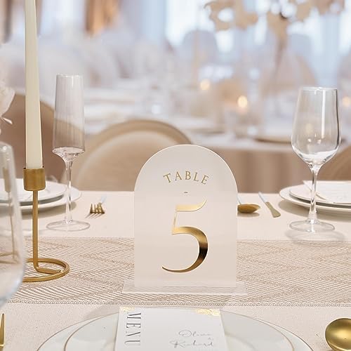 UNIQOOO Frosted Arch Wedding Table Numbers 1-20, Gold Foil Printed 5x7 Acrylic Display Signs and Holders, Pack of 20, Perfect for Centerpiece, Reception, Decoration, Party, Anniversary, Event - Image 3