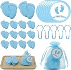 50 Sets Baby Feet Scented Soap Baby Shower Favors for Guests Blue Mini Handmade Soap with Thank You Tags, Organza Bags and Pins for Gender Reveal Birthday Party Supplies (50, Blue) by floofzoo