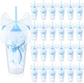 Willinglong 24 Blue Bow Cups with Lid Straw Galentines Party Favor 24 oz by Willinglong