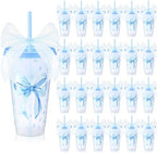 Willinglong 24 Blue Bow Cups with Lid Straw Galentines Party Favor 24 oz by Willinglong