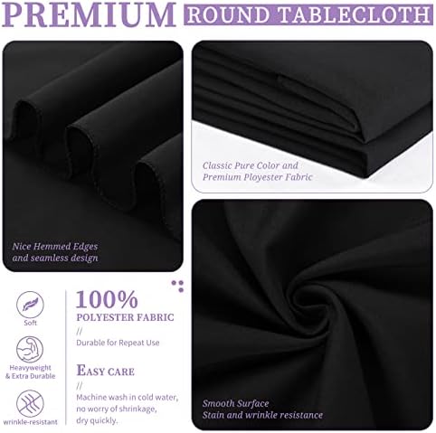 Showgeous 10 Pack Black Round Tablecloths, 90 Inch, Washable Polyester - Image 4