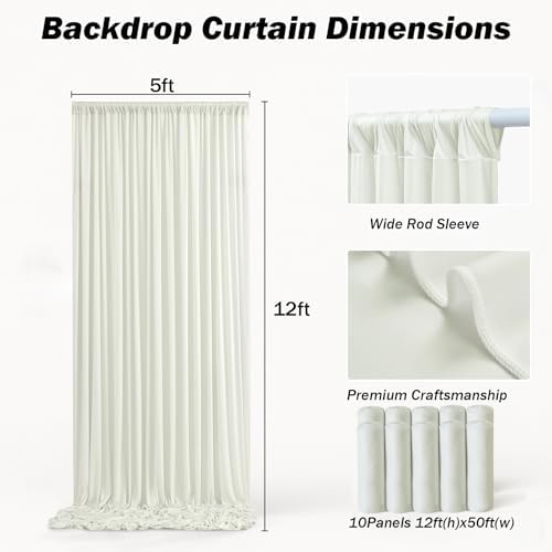 50x12 ft Ivory Backdrop Curtains for Weddings Parties, Birthdays and Photos - Image 6