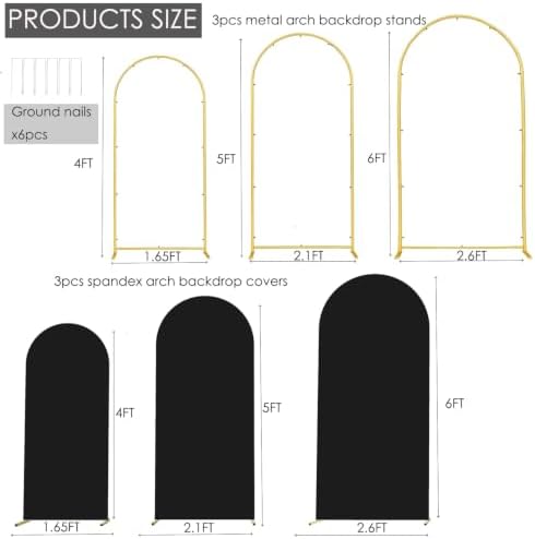 3 Metal Arch Backdrop Stands with Black Covers, 4/5/6FT - Image 3