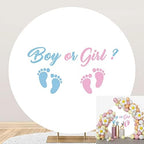 7.2x7.2ft Boy or Girl Gender Reveal Round Backdrop Blue Pink Little Feet Photography Background Circle Backdrop Cover Newborn Baby Shower Party Decoration Banner Polyester Photo Studio Props by OERJU