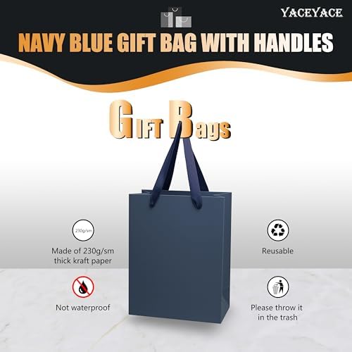 YACEYACE Blue Gift Bags 20Pack, Navy Blue Gift Bags with Tissue Paper - Image 5