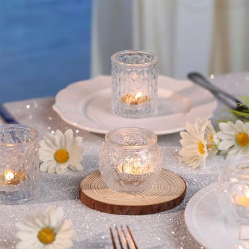 DARJEN Clear Votive Candle Holders Set of 24- Round Glass Candle Holders Bulk for Tea Light Candle, Embossed Candle Votives for Wedding Centerpiece, Various Parties & Home Decor - Image 2