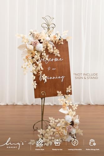 Ling's moment Welcome Sign Flowers, Wedding Floral Swag, White and Beige - Image 2