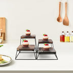 Dessert Table Risers Display Stands Food display Wood & Black Metal Square Retail Pizza,Cupcake,Candy Stands Food Platter Tray,6x6 INCH,Set of 4 (4P-Black) - Image 5