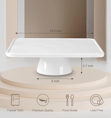 12.5" Square Ceramic Cake Stand 5-in-1 - White Pedestal Serving Platter for Wedding Birthday Party Baby Shower, Dessert Cupcake Fruit Display Stand, Multifunctional Kitchen Centerpiece - Image 2