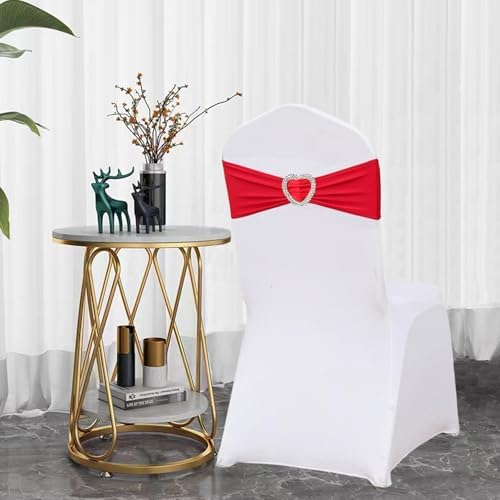 Red Chair Sashes for Wedding 50 Pack Spandex Red Sashes for Chairs Covers Stretch Chair Sahes Band with Heart Buckle Slider Universal Wedding Sashes Bows for Banquet Party Decorations - Image 4