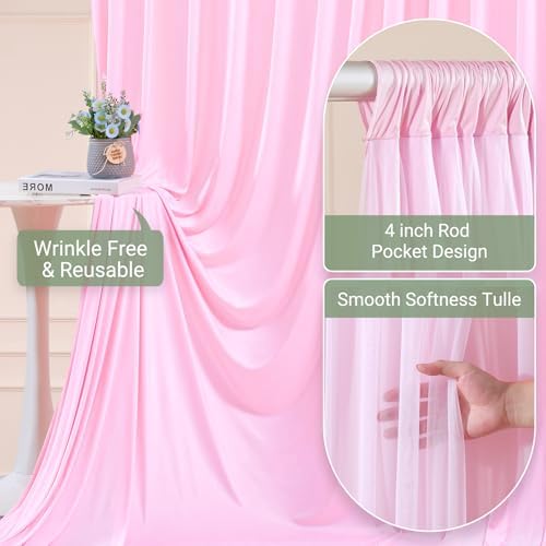 Baby Pink Tulle Backdrop Curtain for Parties Wedding,20ft x 10ft Wrinkle Free Curtain Backdrop,2 Layer Drapes for Backdrop,Polyester Back Drop for Bridal Shower Birthday Baby Shower Photography - Image 5