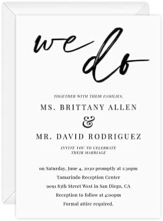 Canopy Street Personalized We Do Invitations / 25 Custom Modern Wedding Invites With White Envelopes / 5" x 7" Flat Simple Black And White Engagement Party Invitation/Made In The USA by CanopyStreet