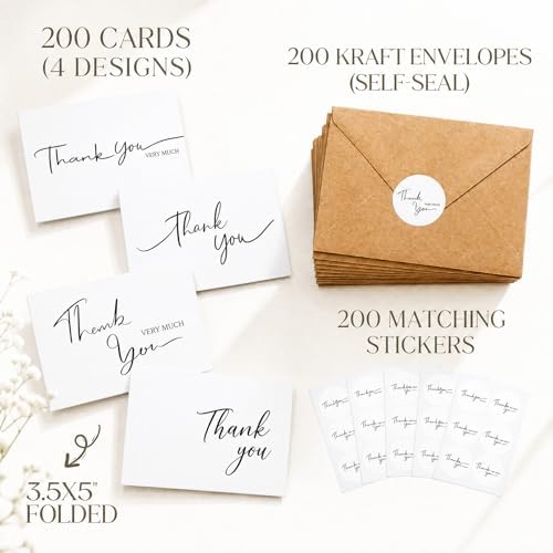 Gueevin 200 Pcs White Thank You Cards with Envelopes and Stickers Bulk - Image 2