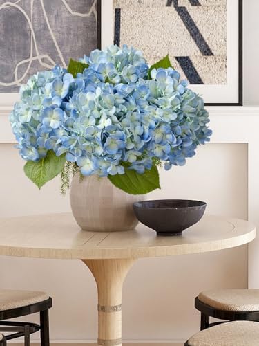 ZYTUYO 20in 4PCS Faux Blue Hydrangea Artificial Flowers Lifelike Latex Hydrangeas Faux Flower Heads Real Touch Fake Bouquet with Stem for Silk Floral DIY Home Office Party Table Decor - Image 2