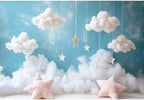 YongFoto Cute Sky Clouds Star Blue Backdrop 15x10ft Kids Photography Background Boy Girl Birthday Baby Shower Cradle Ceremony Party Banner Child Portrait Photoshoot Wallpaper Photo Studio Booth Props by YongFoto