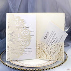 50PCS 3D Lace Flower Laser Cut Wedding Invitation Cards with Envelope Blank Inner Sheet Hollow Out Flower Shape Invitations for Wedding Quinceanera Birthday Shower Engagement Party 04 by Ykybhx