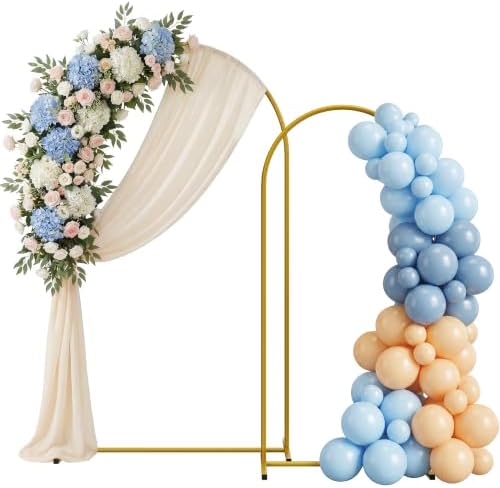Metal Arch Backdrop Stand 2 Set (7.2FT/6FT), Gold Wedding Arch Frame by Unknown