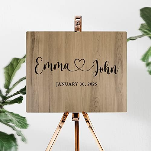 Andaz Press Large Wooden Welcome Sign for Wedding, Rustic Welcome Sign 16" x 20" Custom Names Heart & Date, Woodland Wedding Signage, English Oak MDF Wood Finish Wedding Reception Indoor Outdoor Signs - Image 2
