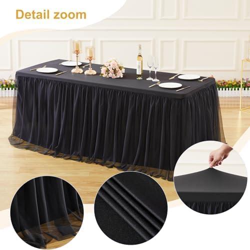 HB HBB MAGIC Black Table Cloth Spandex Table Covers 8ft Fitted Tulle Tablecloth Rectangular Desk Skirt Stretch Table Cloths Covers Party Banquet Birthday Baby Shower Wedding Table Cloth, 2 Pack - Image 6