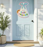 Baby Shower Party Door Sign Decoration, Welcome It's a Boy Stork Bundle Decor Hanger, Newborn Greeting Card, New Birth Arrival Banner Art, Keepsake Gift, Pink and Blue Wall Wreath, Indoor/Outdoor - Image 3